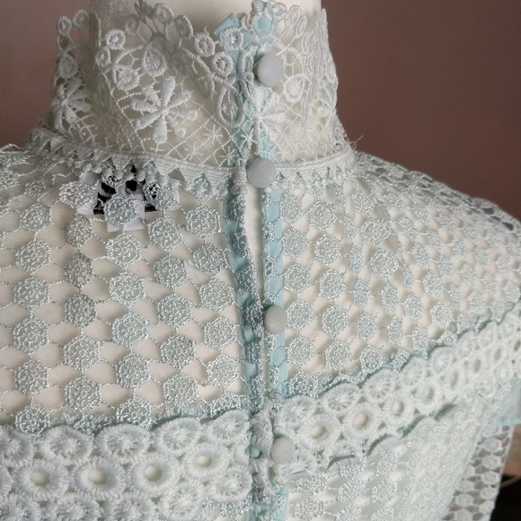 Victorian Crochet High Neck Peplum Blouse A3 - Picture 4 of 6